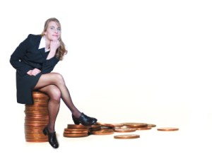 Woman sitting on coins