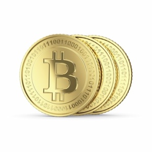 Three Bitcoin digital currency coins